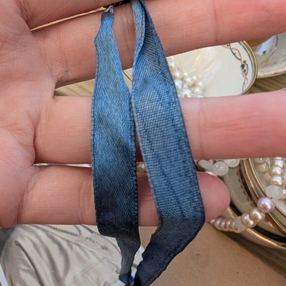 Vintage 1990's Blue Ribbon Choker Necklace with Star Pendant - Picture 10 of 12